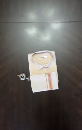 Men Size 13-14 Tissue Copper Shirt and Dhoti with Jari Border(Adjustable waist)
