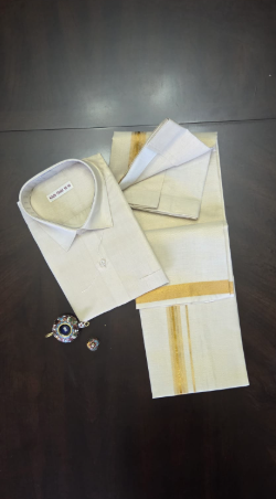 Teen Size15-18 Tissue Jari Half Sleeve Shirt Dhoti Set Sankalpam Copper