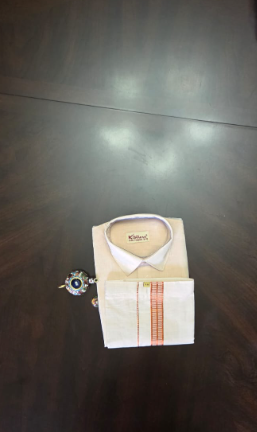 Men Size 10-11 Tissue Copper Shirt and Dhoti with Jari Border(Adjustable waist)
