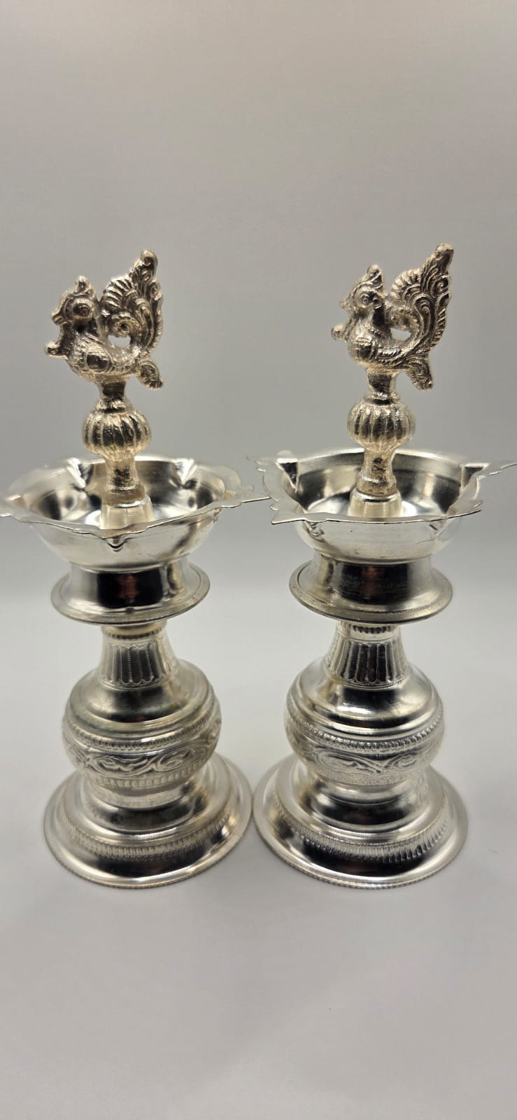Pair of Deepam Fine Quality German Silver Deepam Kundulu