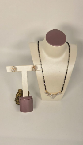 Premium Quality Black Beads(Nalla poosalu) set with Diamond replica Pendant Design 2