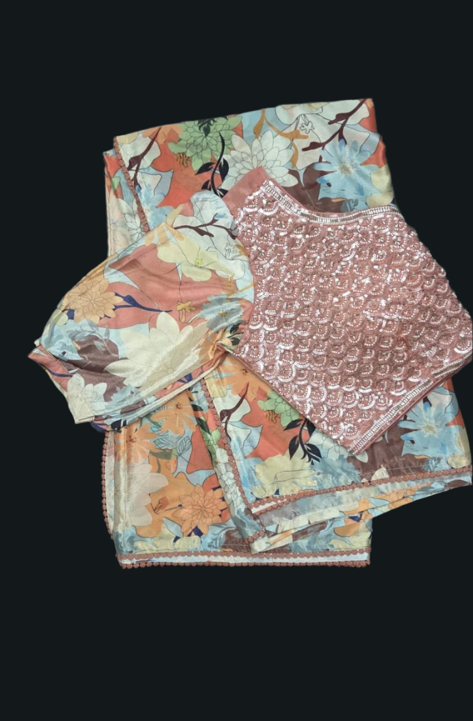 Georgette Multi color Saree with design Blouse