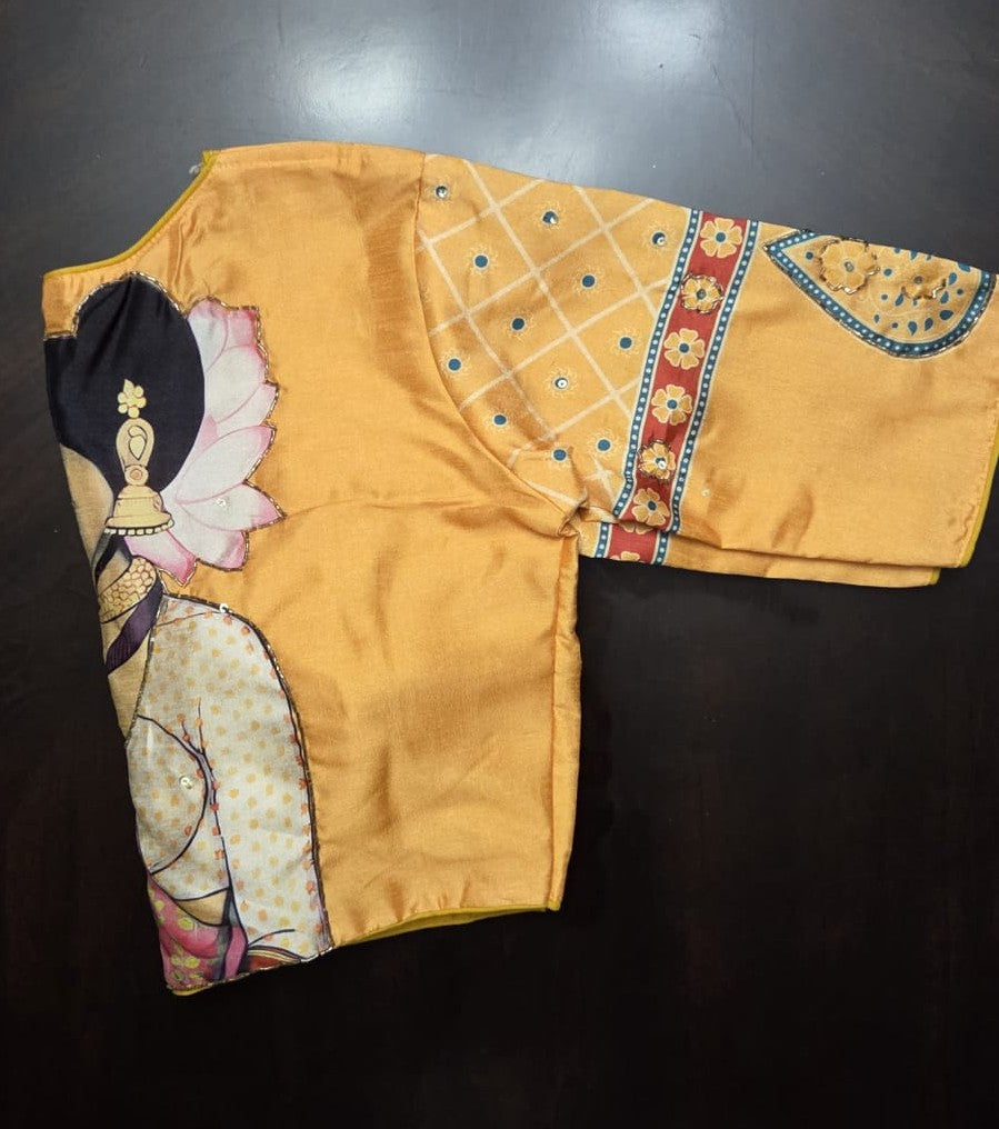 Ready to wear Kalamkari design Blouse Yellow