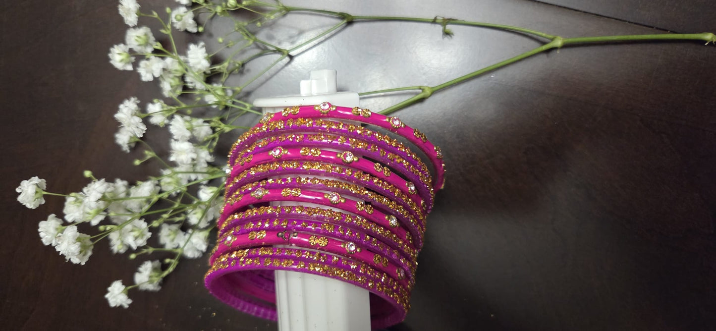 Glass Pink Rich Quality bangles for party/Pooja wear
