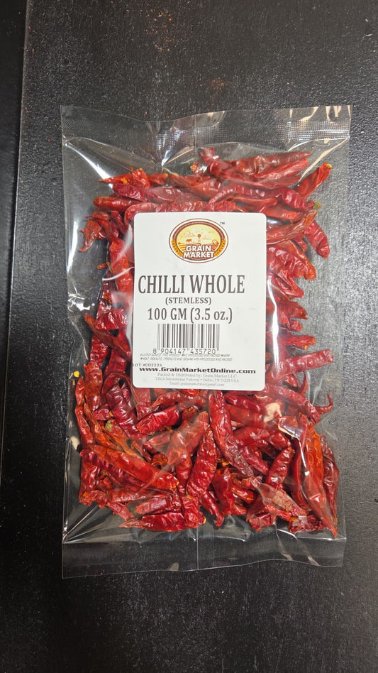GM RED CHILLI WHOLE STEMLESS (100 GRAMS)