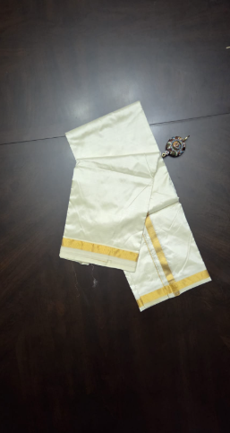 Pure Pattu Silk Cream with Small Jari Border  Dhoti for Men