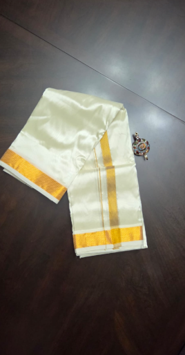 Pure Pattu Silk Cream with Medium Jari Border Double Layer Dhoti