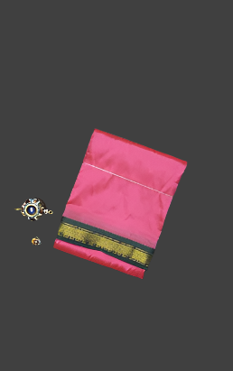 Pink Small border Pattu  Blue border soft Pache/Veshti