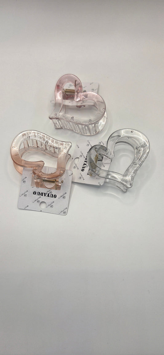 Hair Claw Clip - Heart Shaped (Transparent)